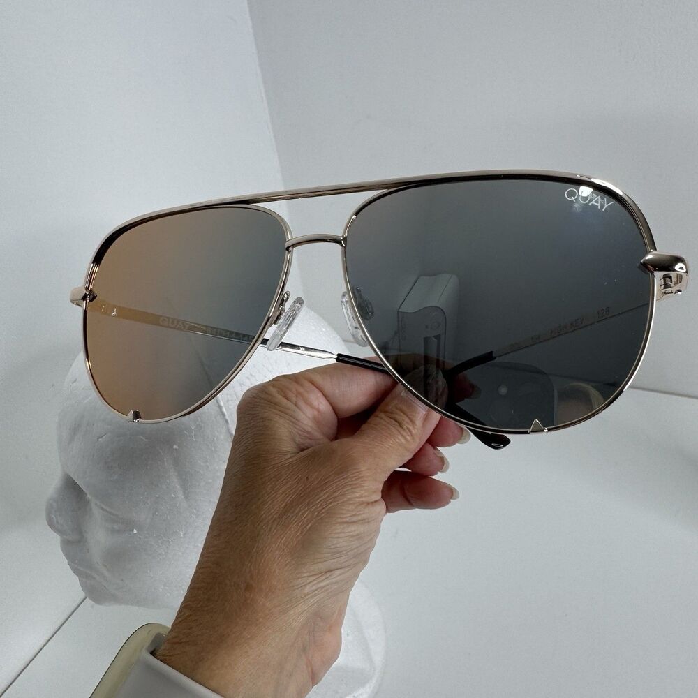 Quay Australia Polarized Sunglasses High Key 126 Gold Oversized Aviator EXC